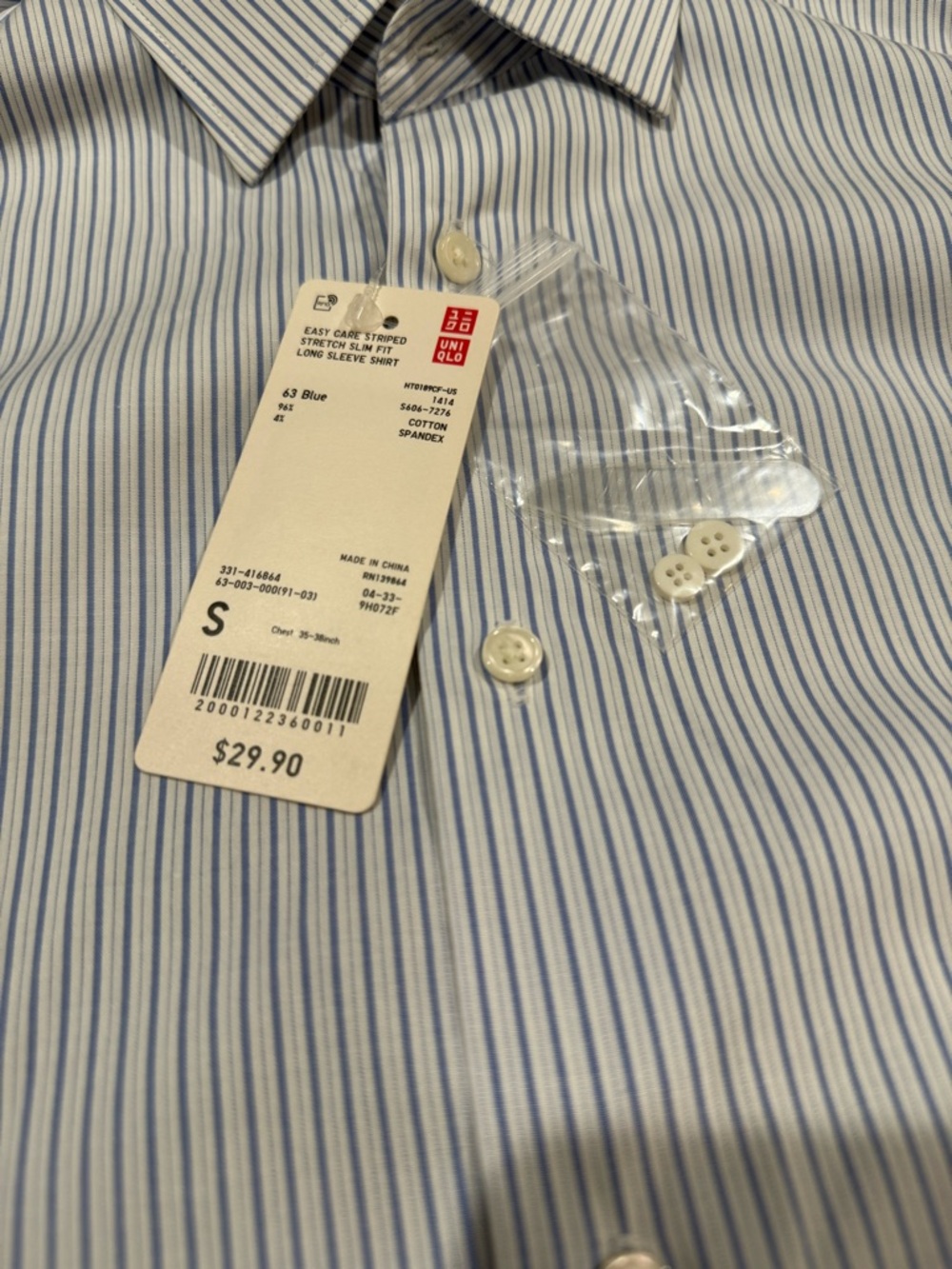 Uniqlo Men’s Light Blue and White Pinstripe Dress Shirt Small - Picture 9 of 13